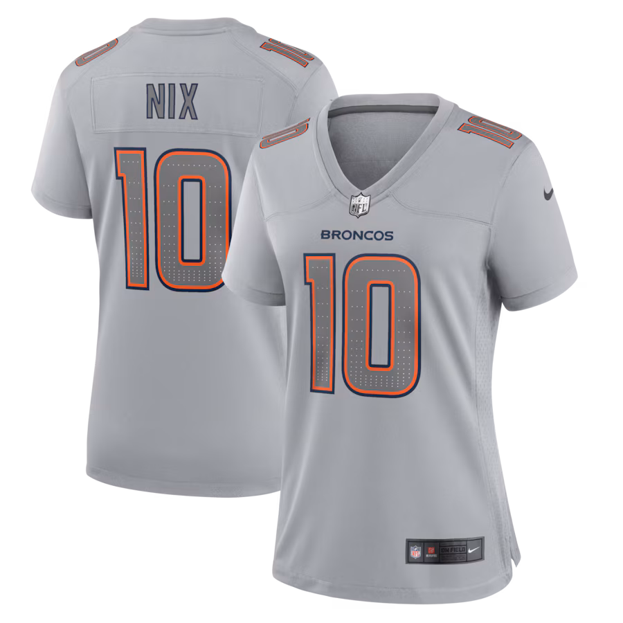 Women's Denver Broncos Bo Nix Nike Gray Fashion Atmosphere Fashion Game Jersey
