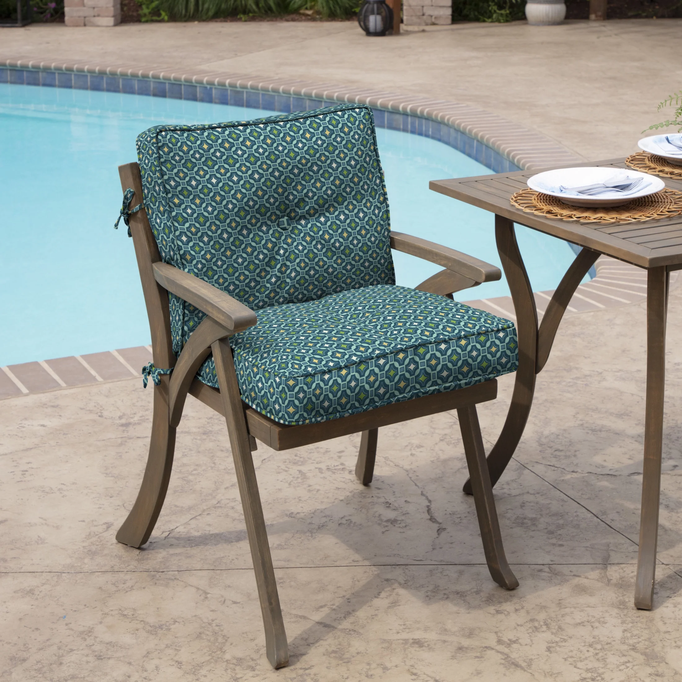 Arden Selections Outdoor Plush Classic Tufted Blowfill Dining Chair Cushion, 20 x 21, Rain-Proof, Fade Resistant, Tufted Cushion for Dining Chairs 20 x 21, Alana Tile - Curated Treasures Market