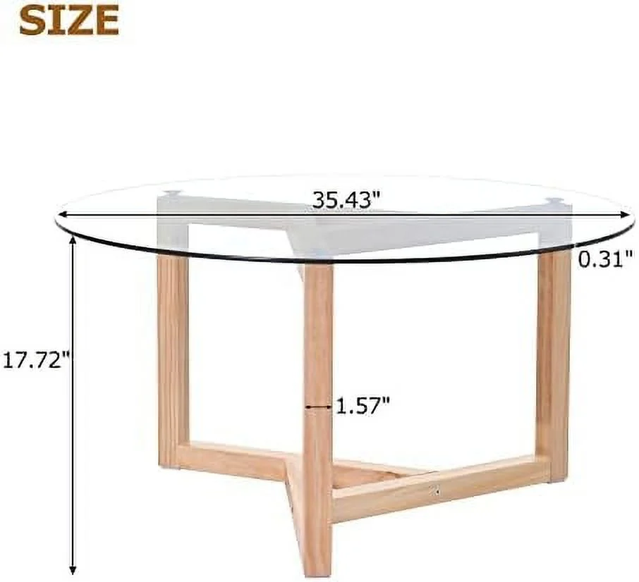YPDCHB Round Coffee Table 35" Contemporary Cocktail Table with Tempered Glass Top and Sturdy Wood Base (Natural) - Curated Treasures Market