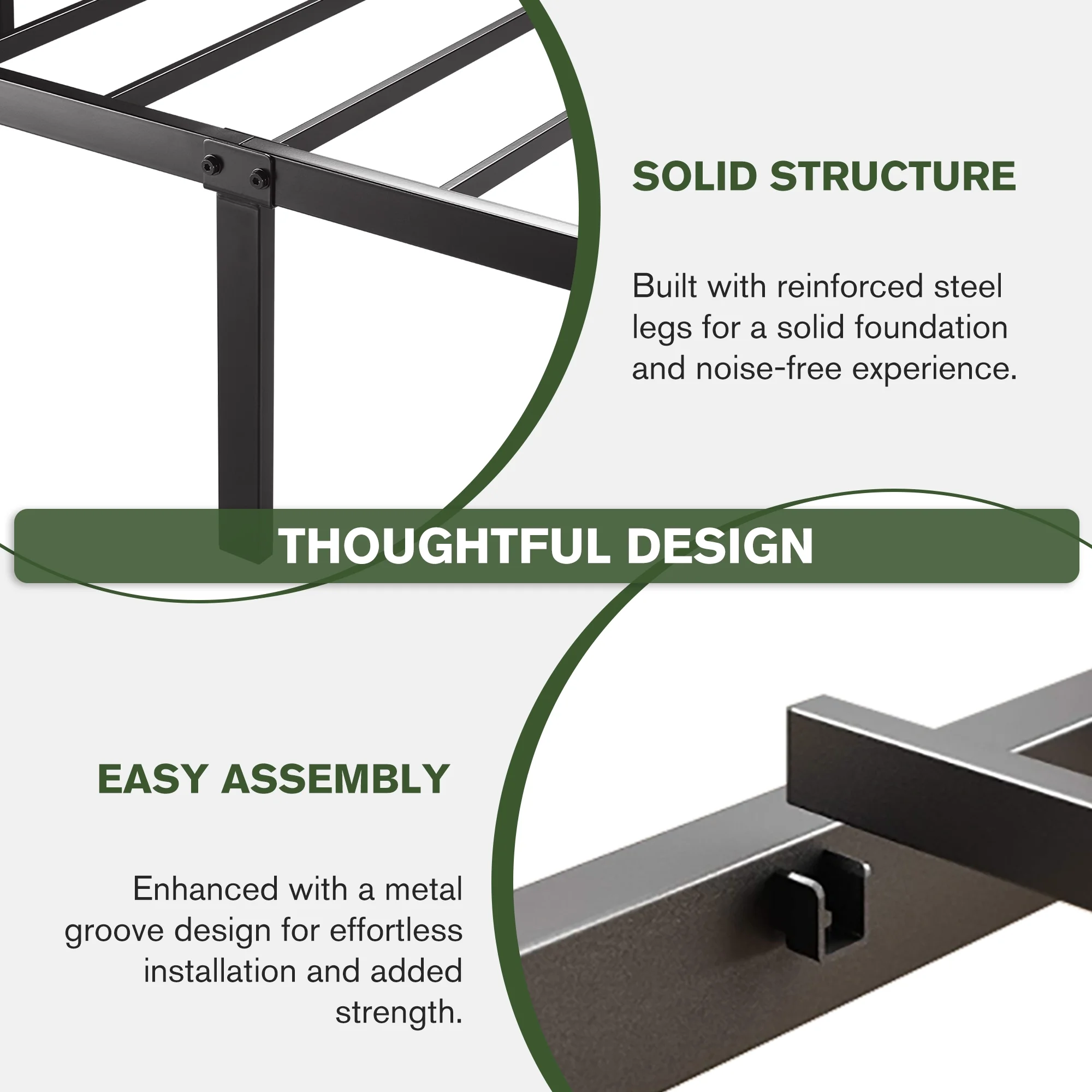 Sha Cerlin Queen Size Metal Platform Bed Frame with Tufted Headboard & Underbed Storage, Dark Gray