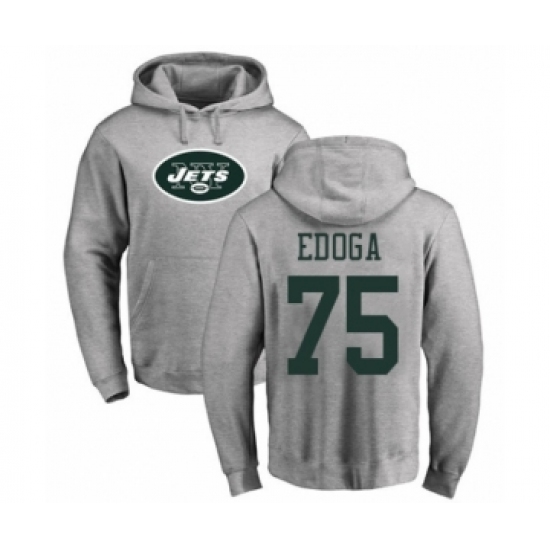 Football New York Jets #75 Chuma Edoga Ash Name & Number Logo Pullover Hoodie