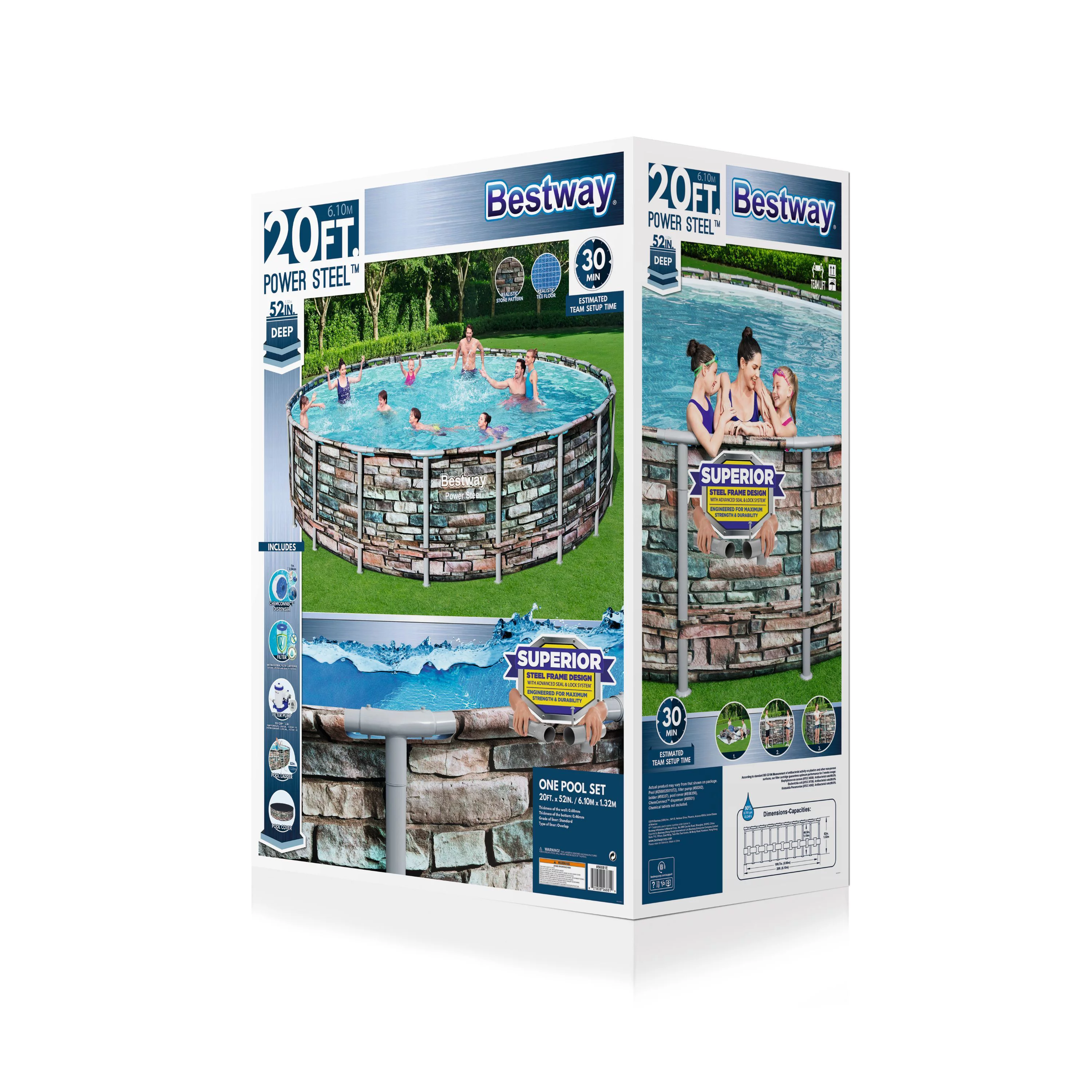 Bestway - Power Steel PVC 20 Foot Round Above Ground Swimming Pool Set