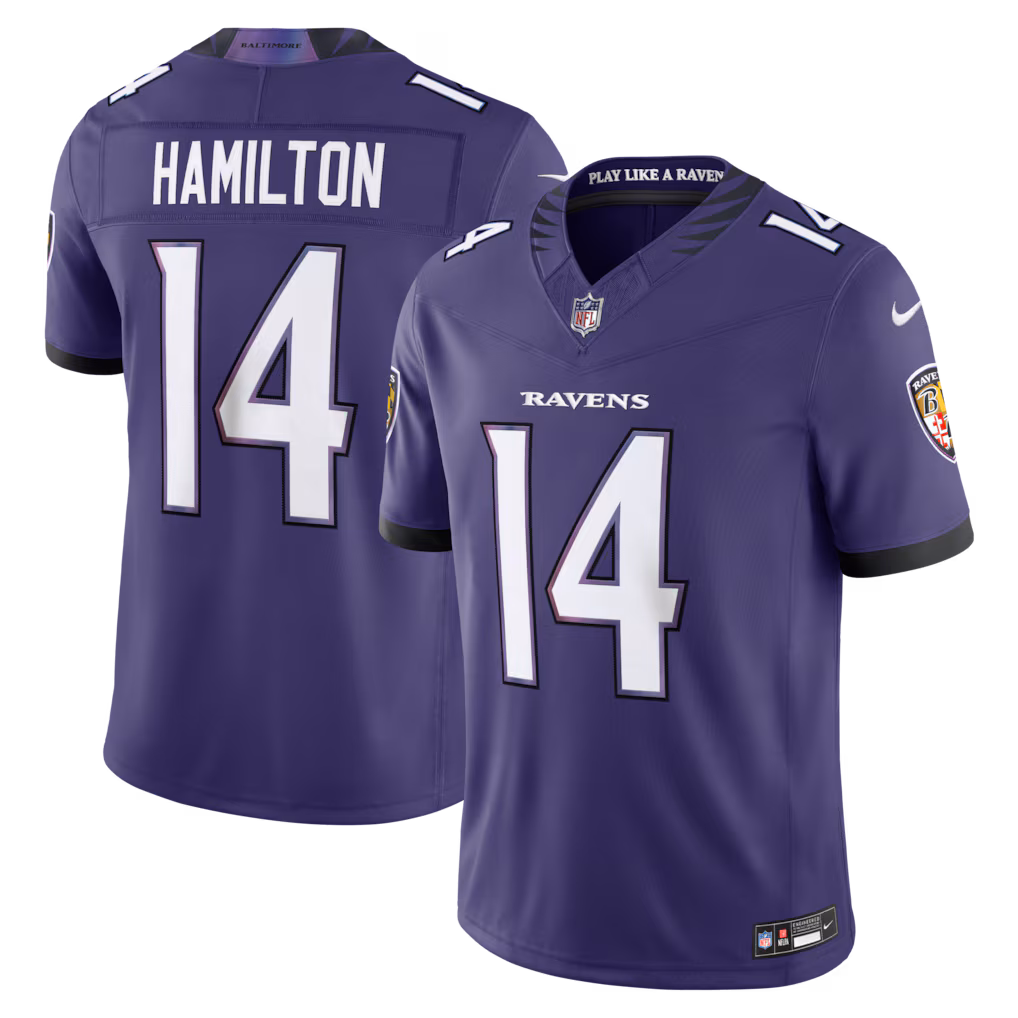 Men's Baltimore Ravens Kyle Hamilton Nike Purple Vapor F.U.S.E. Sewn Down Limited Jersey