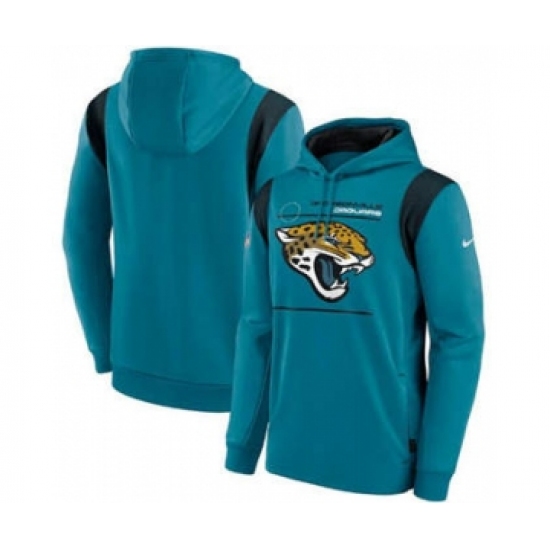 Men's Jacksonville Jaguars 2021 Teal Sideline Logo Performance Pullover Hoodie