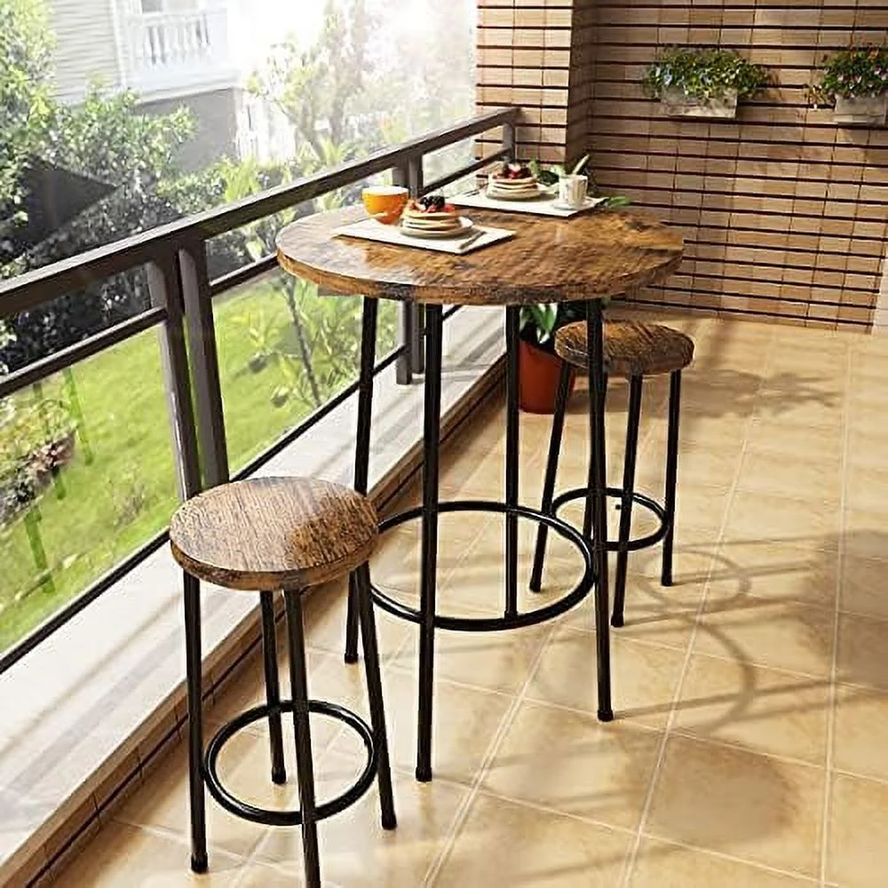 TQJKLFDY 3 Piece Pub Dining Set  Modern  Table and Stools for 2 Kitchen Counter Height Wood Top Bistro Easy Assemble for Breakfast Nook Living Room Small Space Restaurant  Rustic Brown 24 - Curated Treasures Market