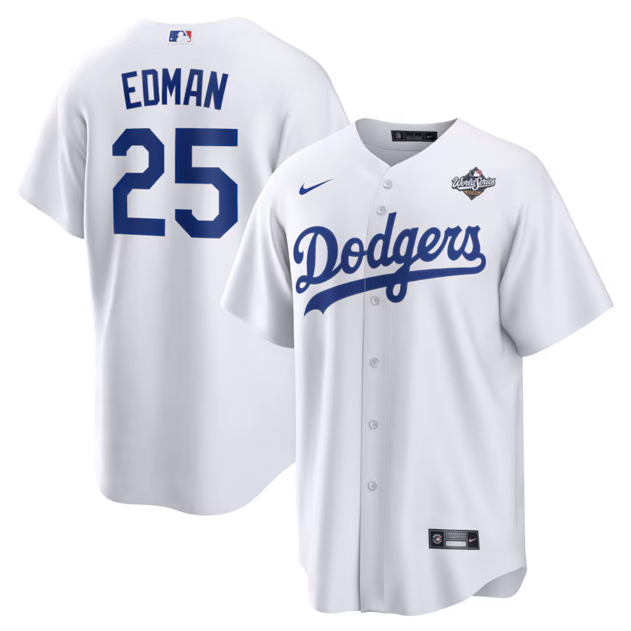 Men's Los Angeles Dodgers Tommy Edman Nike White 2025 World Series Home Replica Player Jersey