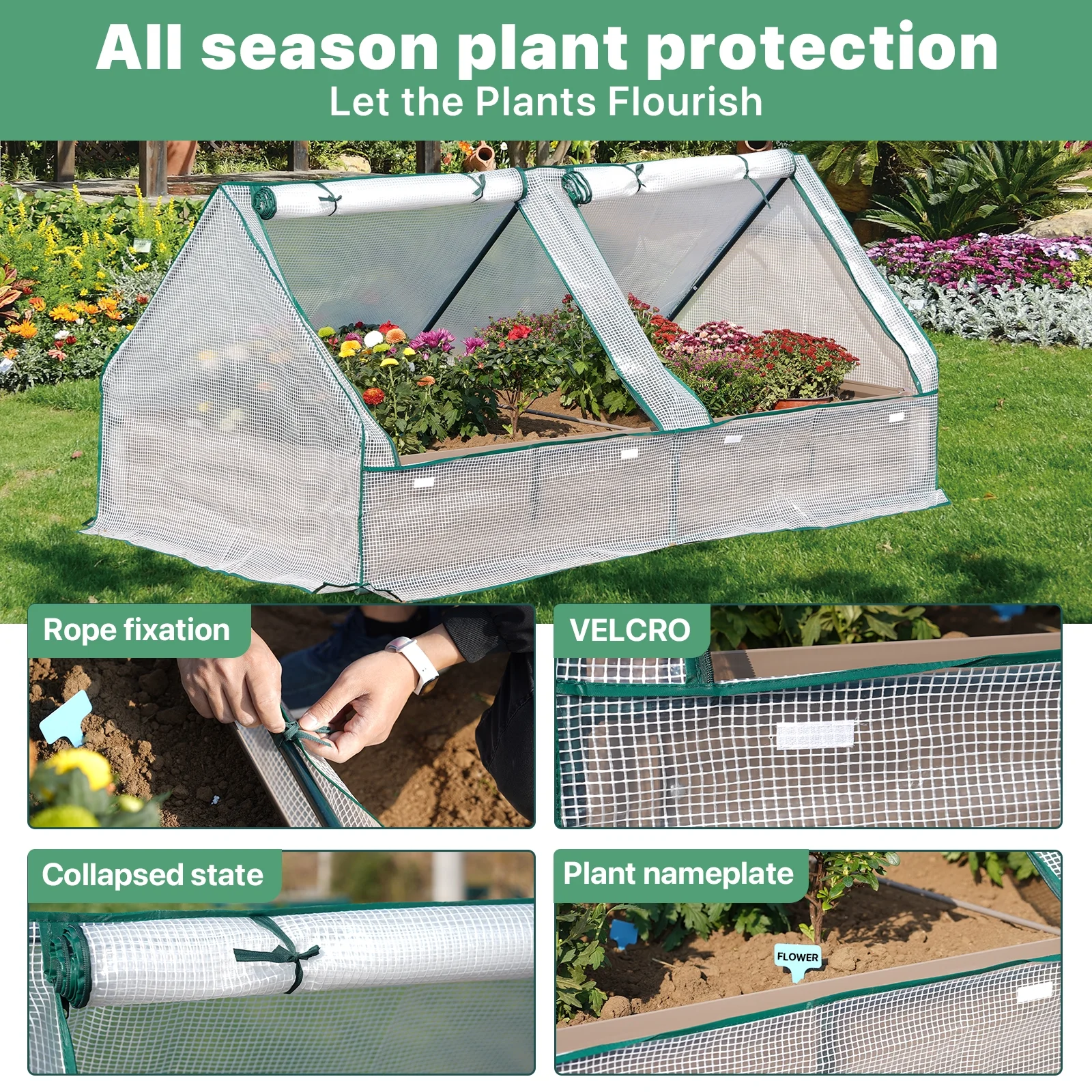 8x4x1ft Galvanized Raised Garden Bed with Cover Outdoor Extra-Thick Metal Planter Box Kit,w/ 2 Roll-Up Large Screen Windows Mini Greenhouse for Growing Flowers etc - Curated Treasures Market
