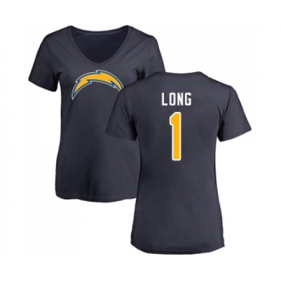 Football Women's Los Angeles Chargers #1 Ty Long Navy Blue Name & Number Logo T-Shirt