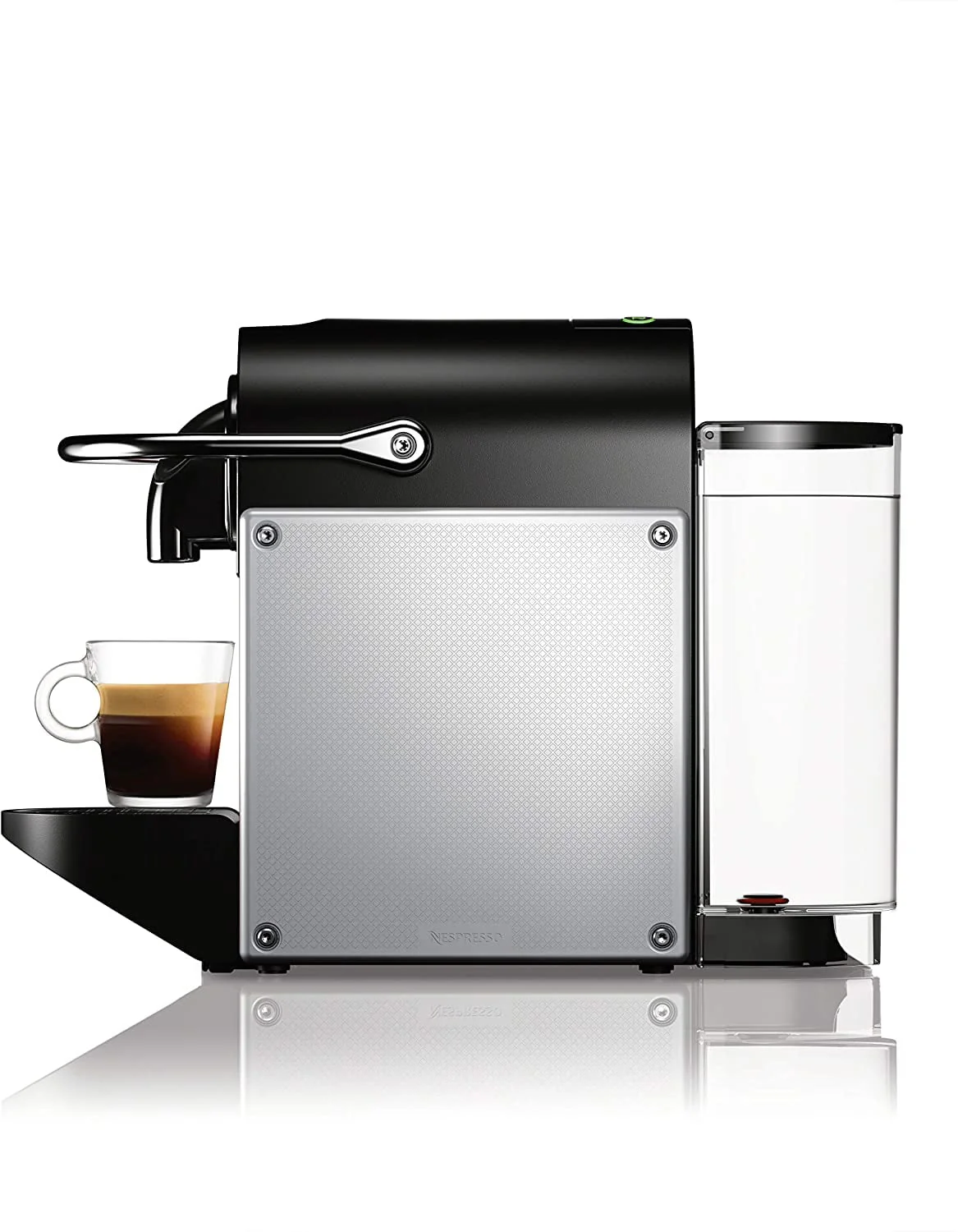 Nespresso by De'Longhi Pixie Single-Serve Espresso Machine with Simplified Water Tank in Aluminum and Aeroccino Milk Frother in Black