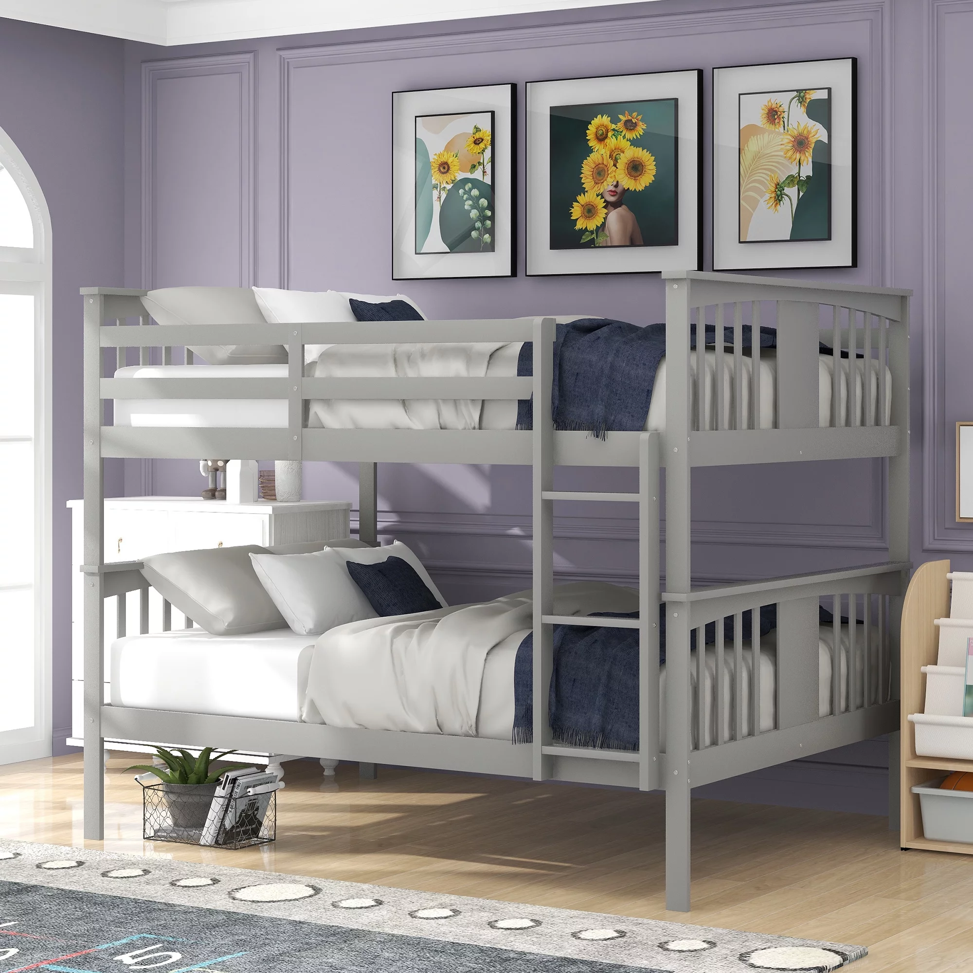 Full-Over-Full Bunk Bed with Ladder and Guard Rail, Pine Wood Frame for Kids, Teens, Boys and Girls, No Box Spring Needed - Curated Treasures Market