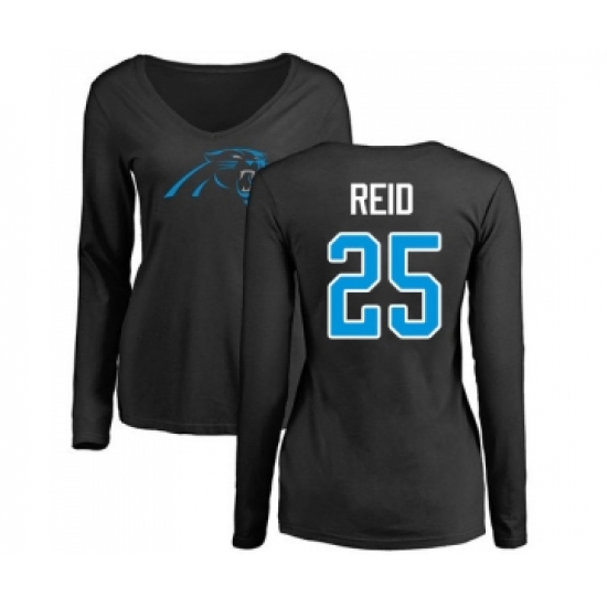 Football Women's Carolina Panthers #25 Eric Reid Black Name & Number Logo Slim Fit Long Sleeve T-Shirt