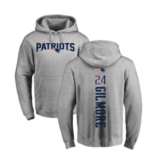 Football New England Patriots #24 Stephon Gilmore Ash Backer Pullover Hoodie
