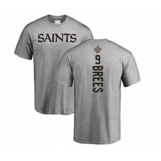 Football New Orleans Saints #9 Drew Brees Ash Backer T-Shirt