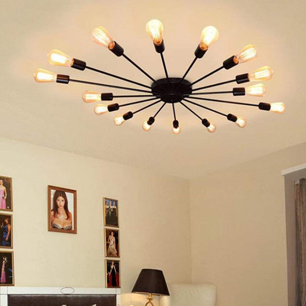 16-heads Retro Loft Ceiling Lamps Fitting Sconce Industrial Metal Semi Flush Mount Suspension Light Chandeliers Unique Industrial Edison Wall Lamp Fixture for Dining Room Kitchen Island Restaur