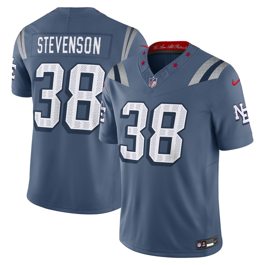 Men's New England Patriots Rhamondre Stevenson Nike Storm Blue 2025 Rivalries Collection Limited Jersey