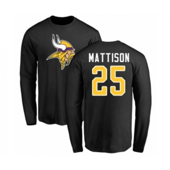 Football Minnesota Vikings #25 Alexander Mattison Black Name & Number Logo Long Sleeve T-Shirt