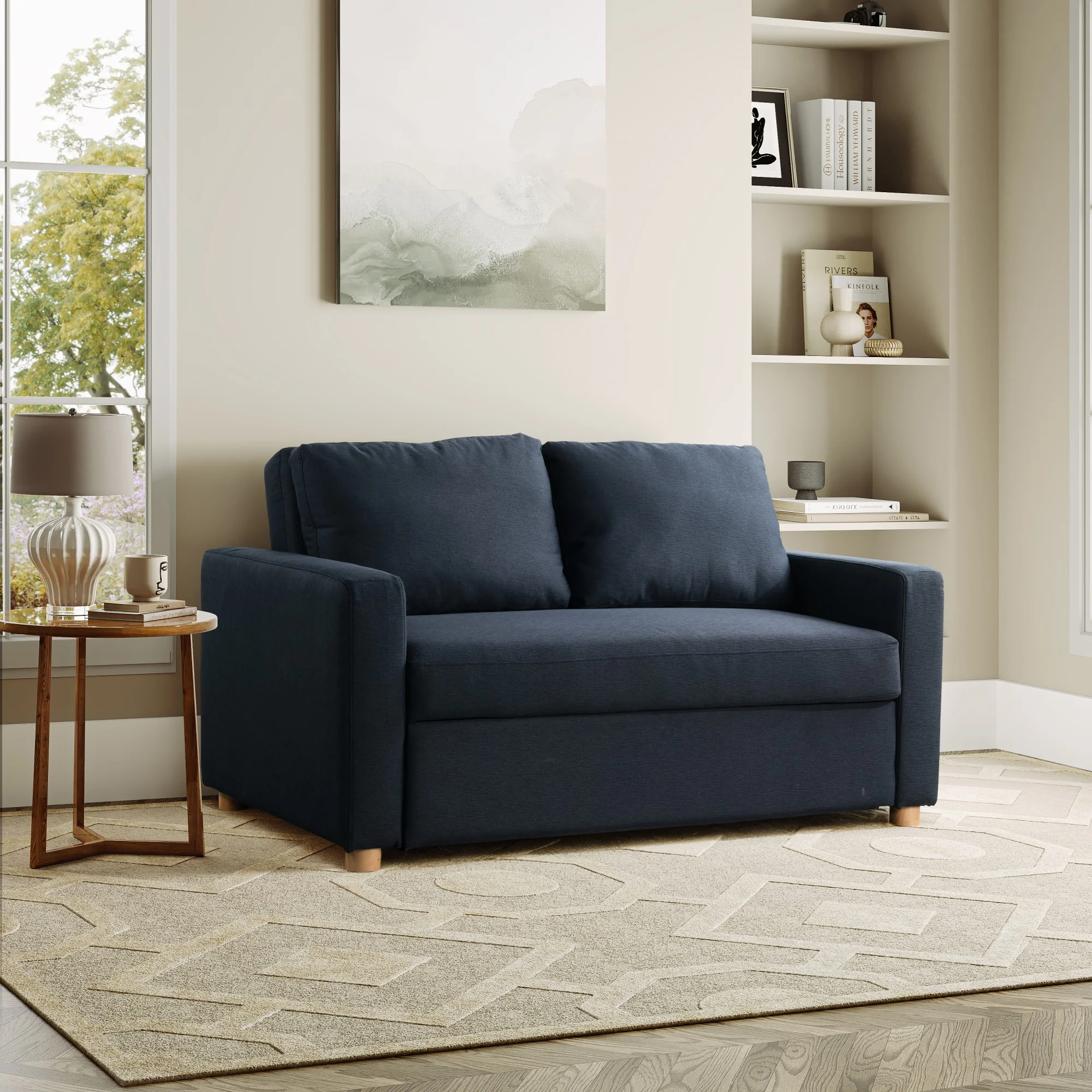 Serta Tacoma Convertible Sofa in Navy Blue Fabric Upholstery - Curated Treasures Market
