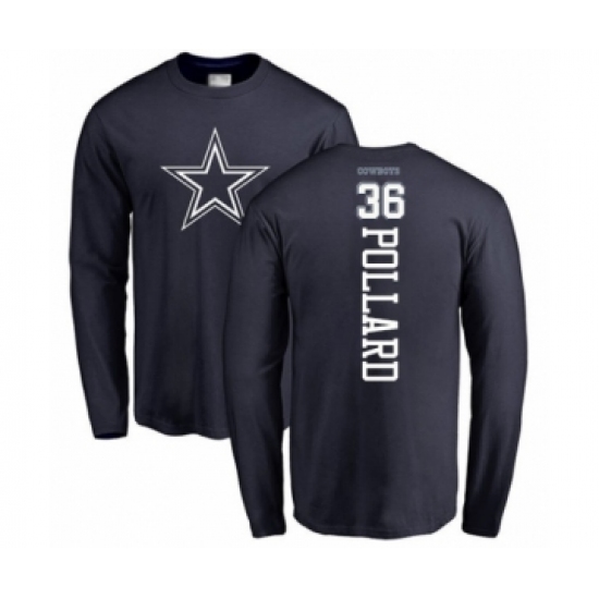 Football Dallas Cowboys #36 Tony Pollard Navy Blue Backer Long Sleeve T-Shirt