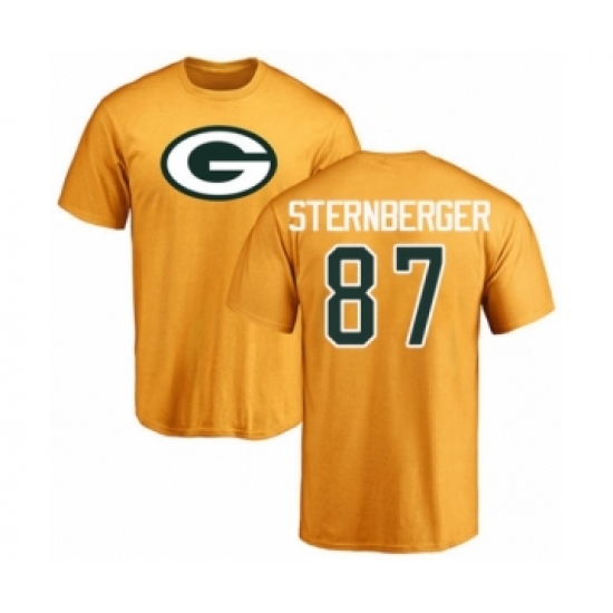 Football Green Bay Packers #87 Jace Sternberger Gold Name & Number Logo T-Shirt