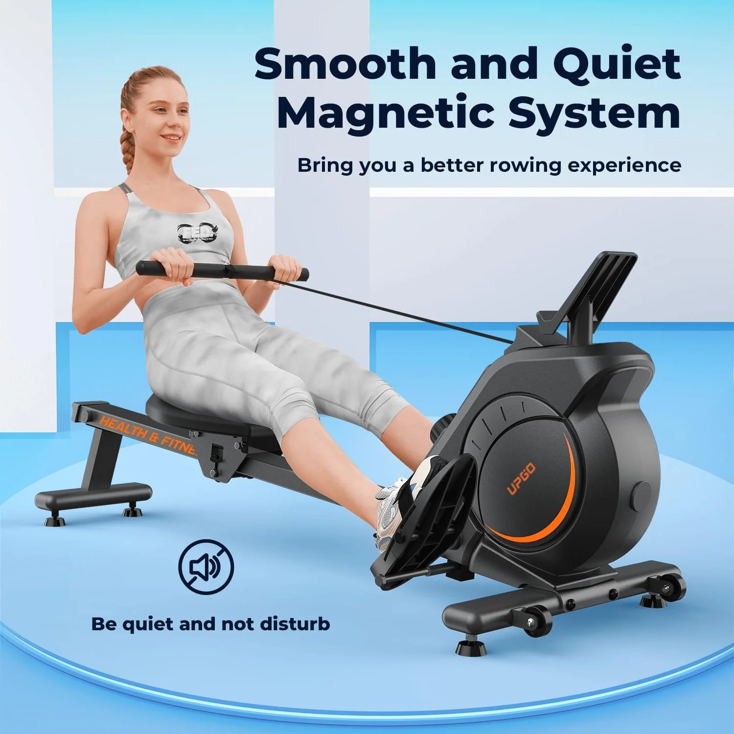 UPGO Magnetic Rowing Machine with 350lbs Weight Capacity, Rower for Home Use with Bluetooth, App Supported, Tablet Holder and Comfortable Seat Cushion