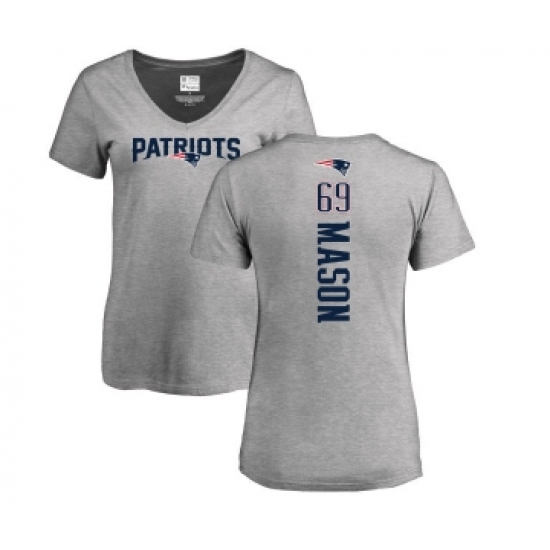 Football Women's New England Patriots #69 Shaq Mason Ash Backer V-Neck T-Shirt