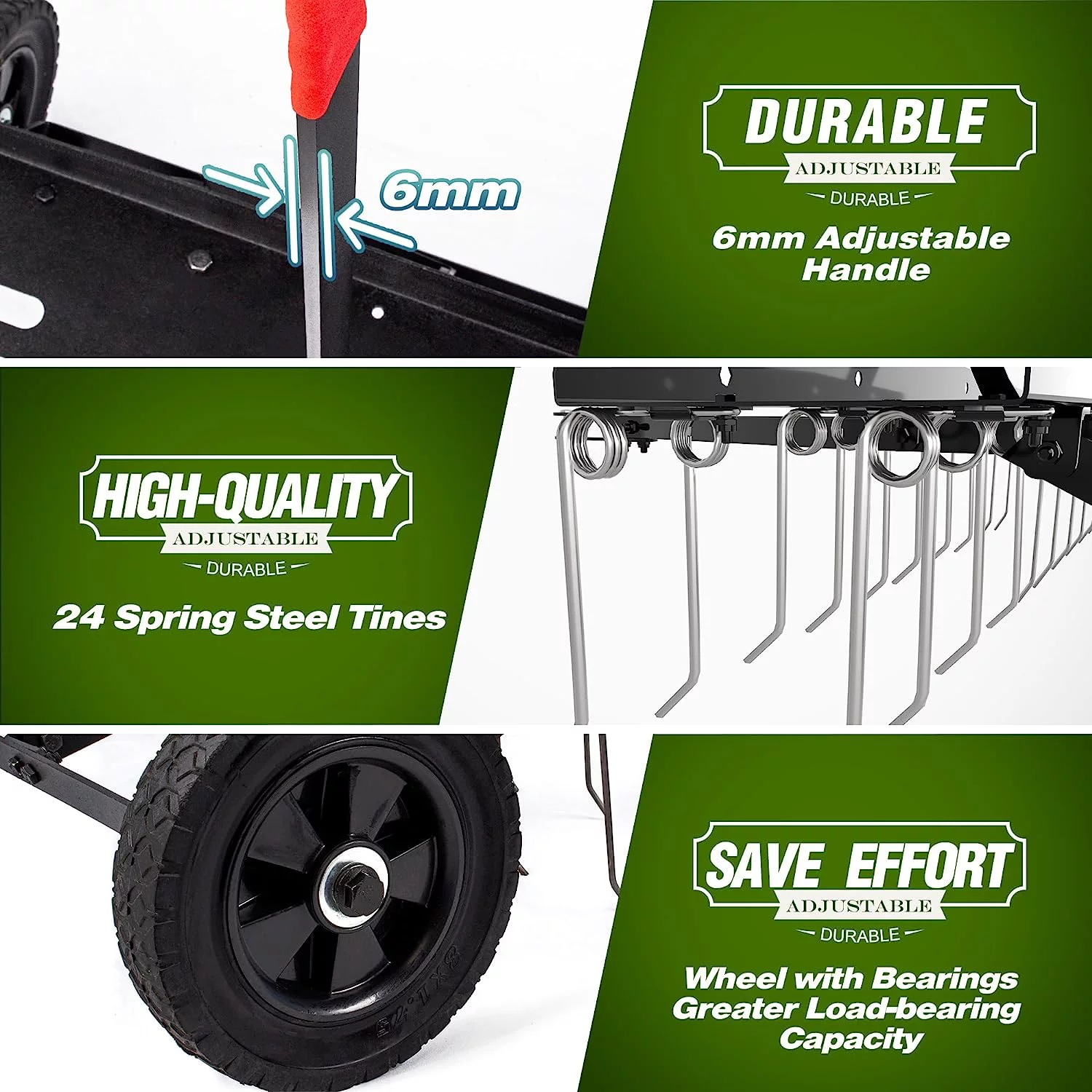 Suchtale 48inch Tow Behind Dethatcher with 24 Spring Steel Tines,Lawn Sweeper Garden Grass Tractor Rake Removes Thatch from Large Lawns, Riding Lawn Mower Attachments for Outdoor Yard Tools Lawn Care - Curated Treasures Market