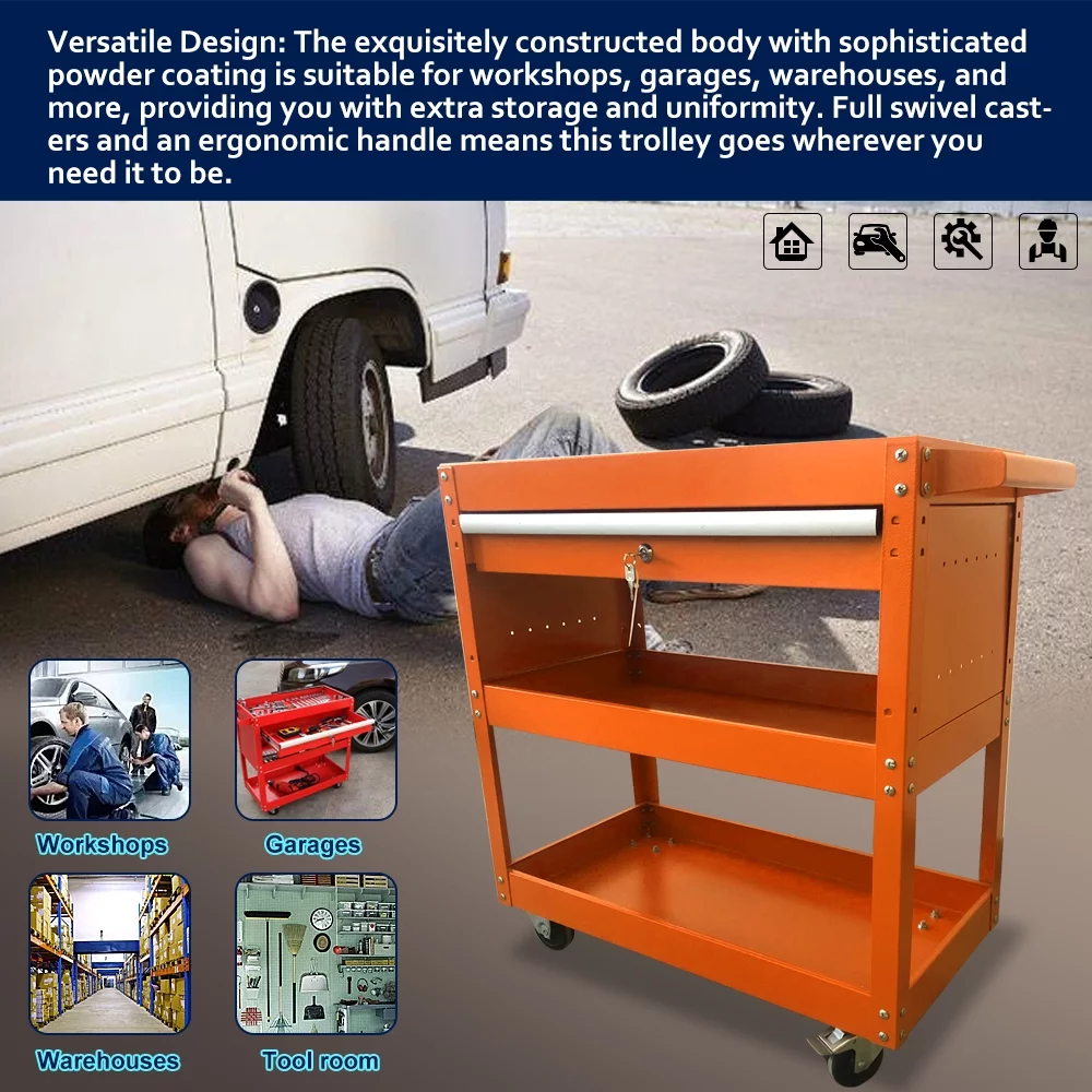 Odaof Big Tool Cart, 4-Wheel Tool Cart, Rolling Tool Cart, Big Tool Storage Cart, Tool Cart with Ball-Bearing Slides, Tool Cart & Tool Chest for Garage and Warehouse (Black)