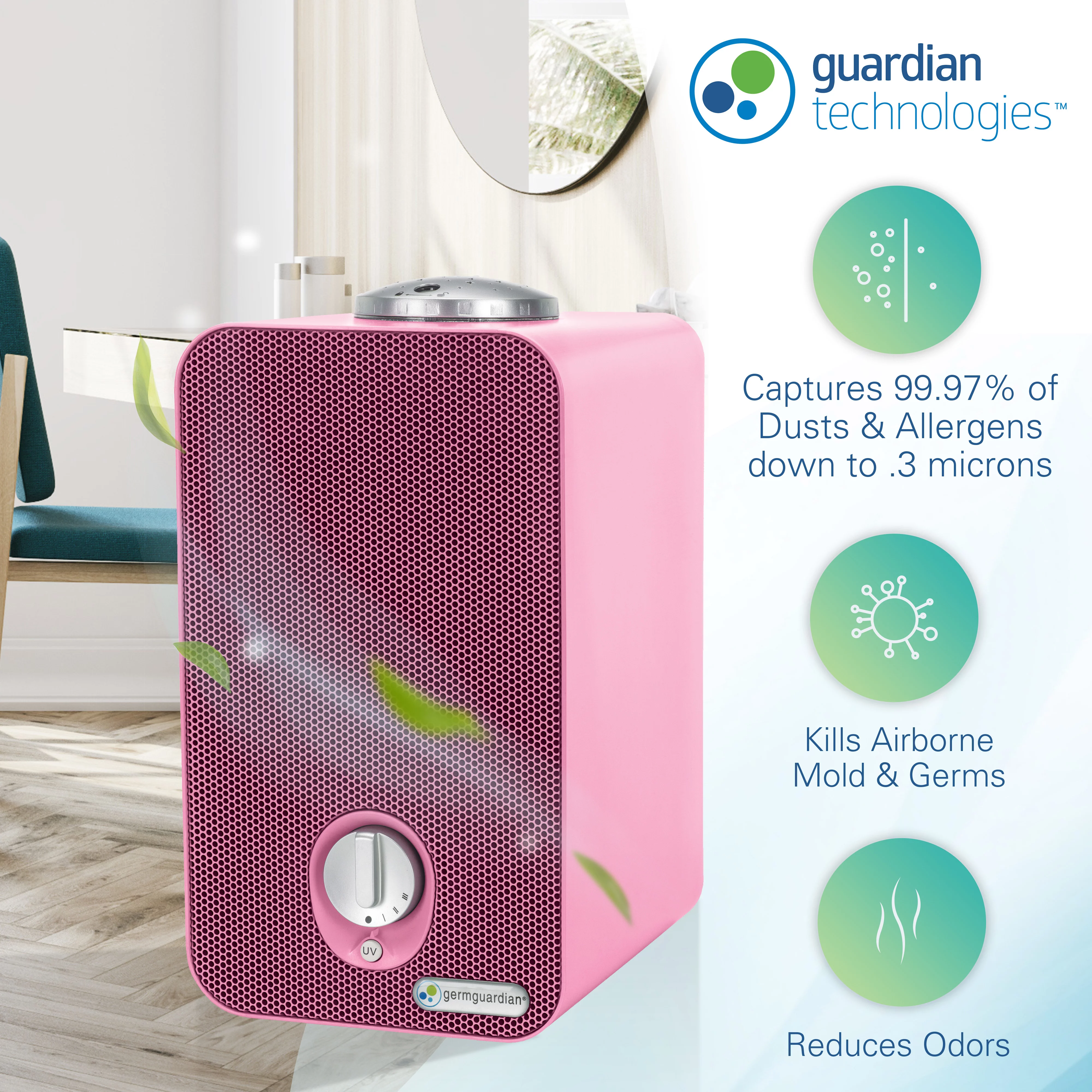 GermGuardian Air Purifier with HEPA Filter, Night Light Projector, UV-C, 54 Sq. ft., AC4150PCA