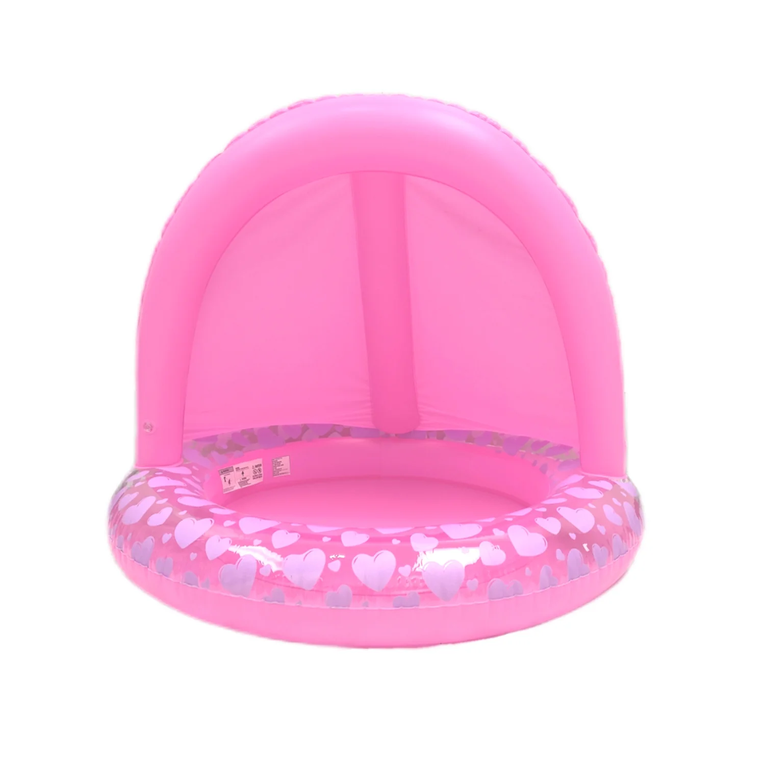 Water Stars 3.5' Inflatable Swimming Pool for Toddlers - Pink Hearts Round with UV Shade