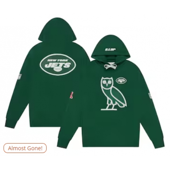 Men's New York Jets OVO x NFL Green OG Owl Pullover Hoodie