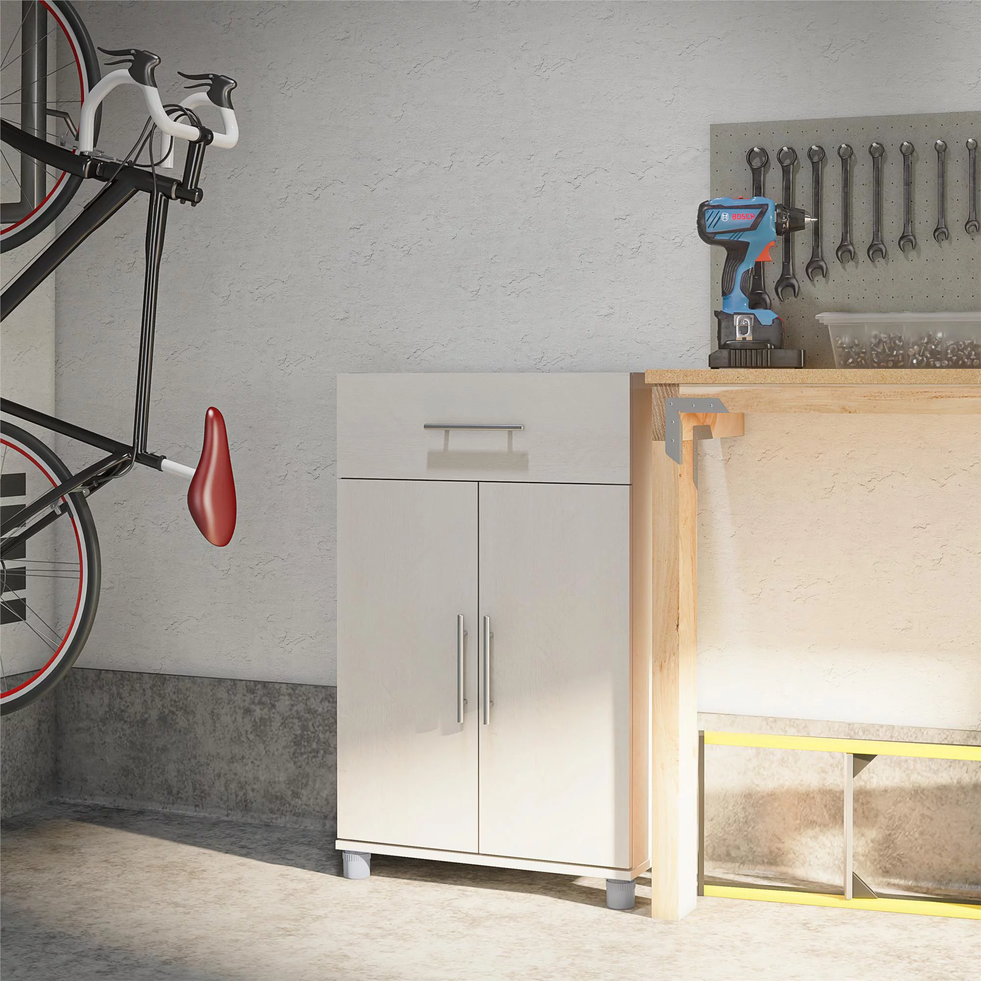 Systembuild Evolution Westford 2 Door/1 Drawer Garage Storage Cabinet, Ivory Oak - Curated Treasures Market