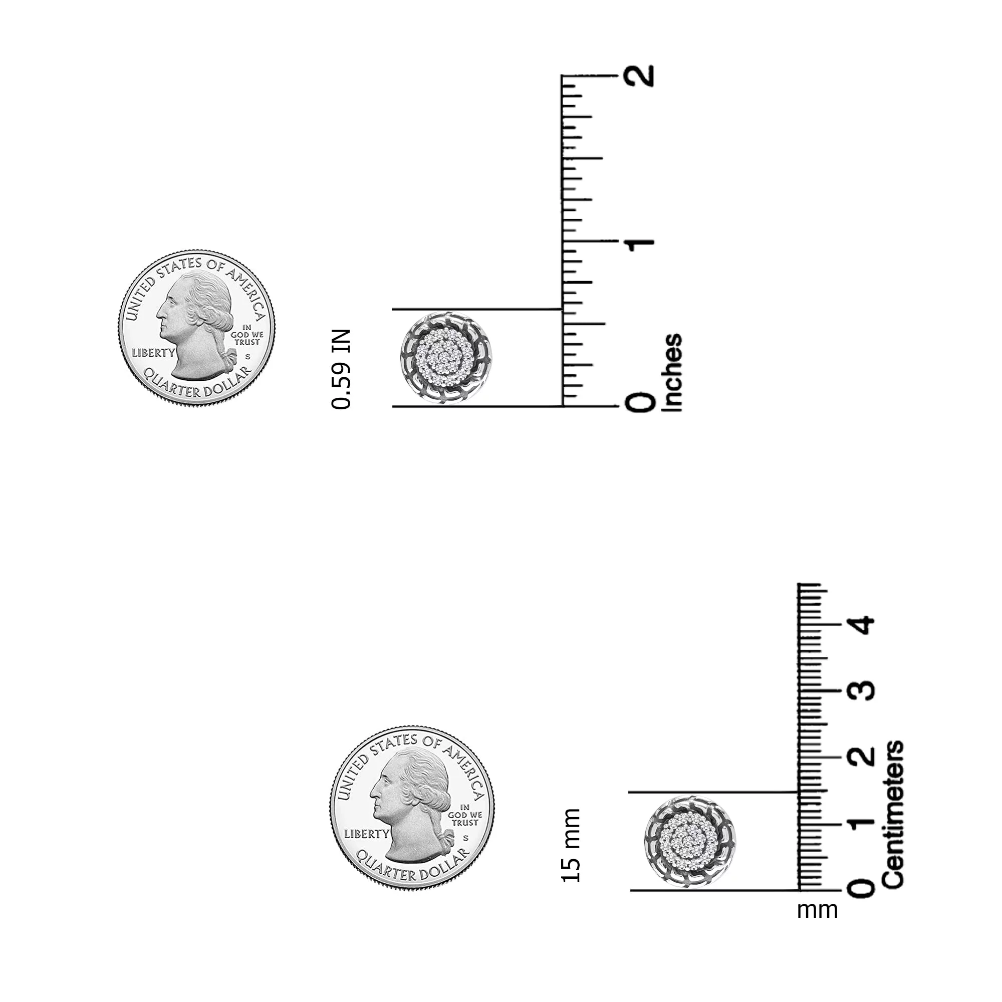 LeCalla 925 Sterling Silver Hypoallergenic CZ Classic Round Antique MEDIUM Stud Earrings for Women and Teen Girls 15MM - Curated Treasures Market