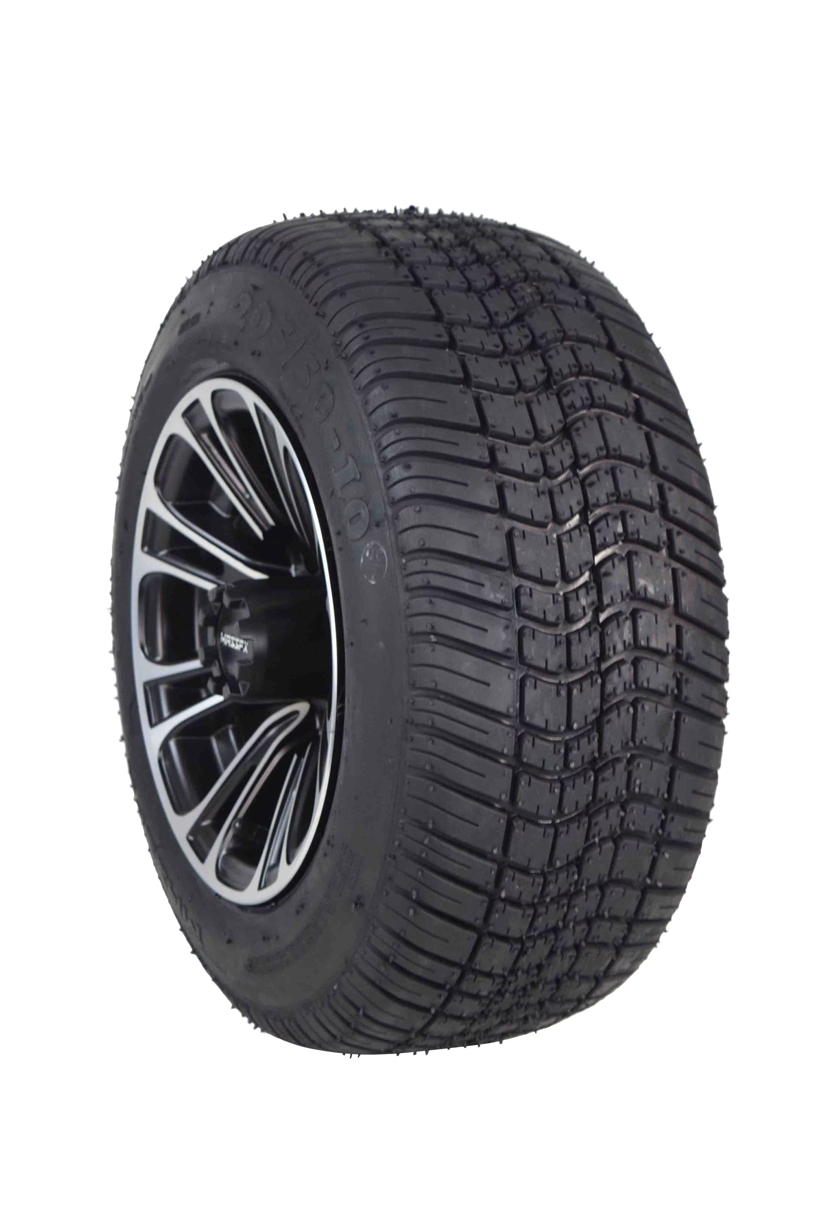 MASSFX 205/50-10 Golf Cart Turf Tire & Black Wheel Kit A238 10x7 4/101.6 (2 Pack)