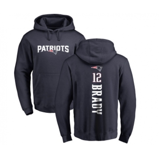 Football New England Patriots #12 Tom Brady Navy Blue Backer Pullover Hoodie