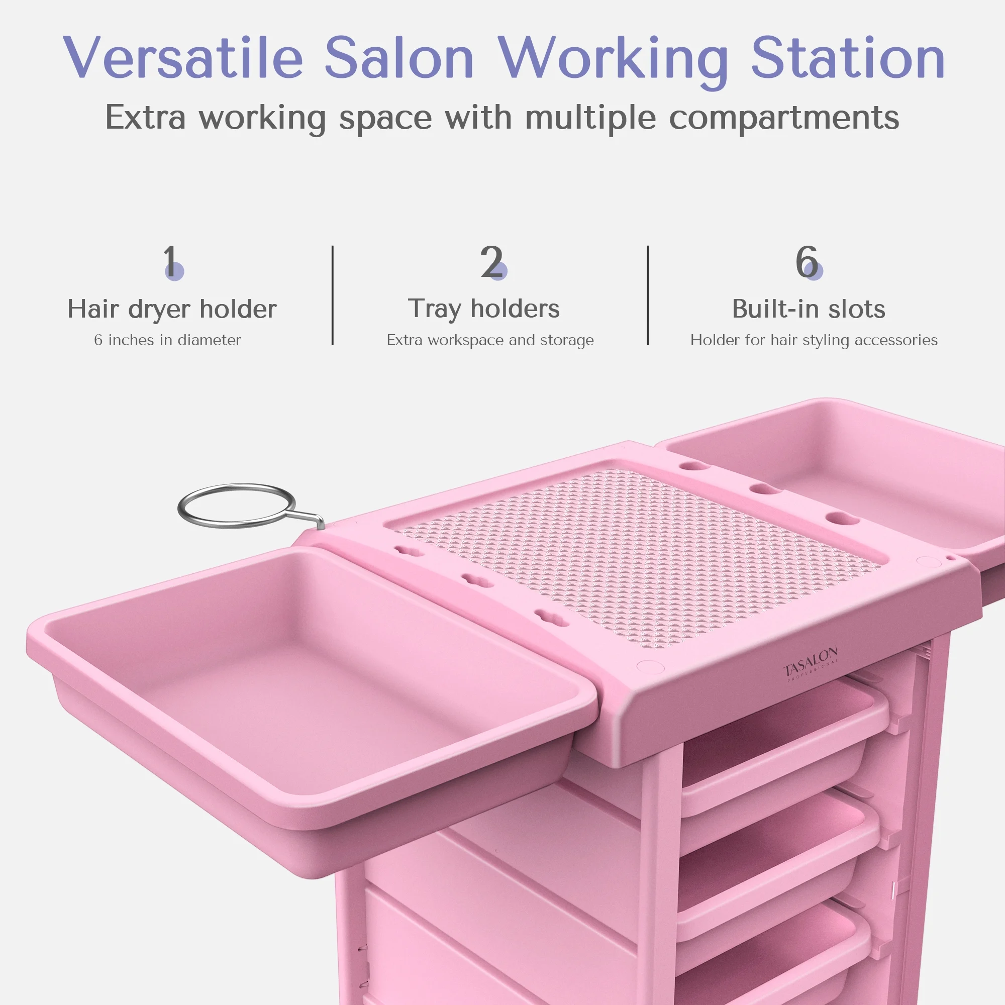 TASALON Upgrade Salon Trolley Cart with Wheels for Salon Station, 6 Drawer Salon Rolling Cart for Extra Storage, Multipurpose Salon Cart, Beauty Cart, Tattoo Cart, Hair Cart for Hair Stylist - Pink - Curated Treasures Market