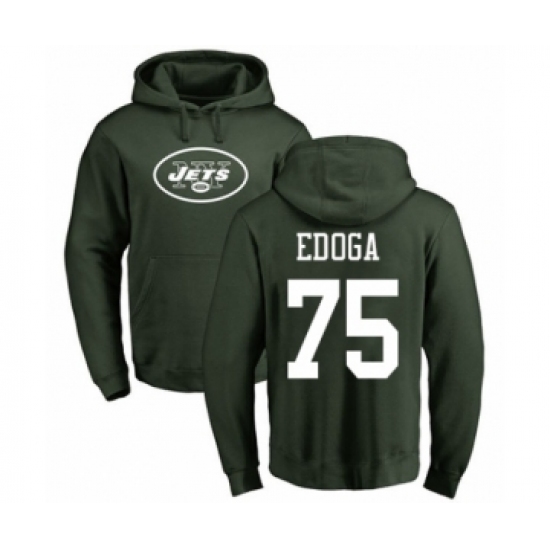 Football New York Jets #75 Chuma Edoga Green Name & Number Logo Pullover Hoodie