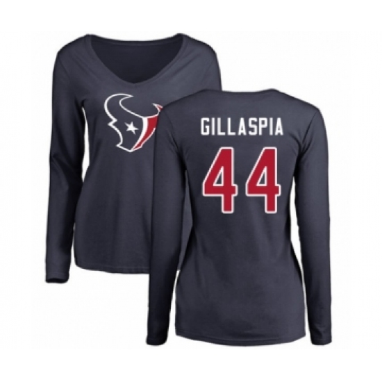 Football Women's Houston Texans #44 Cullen Gillaspia Navy Blue Name & Number Logo Long Sleeve T-Shirt