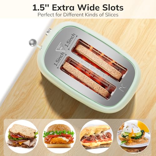 2 Slice Toaster Retro Stainless Steel Toaster with Bagel, Cancel, Defrost Function and 6 Bread Shade Settings Bread Toaster, Extra Wide Slot and Removable Crumb Tray