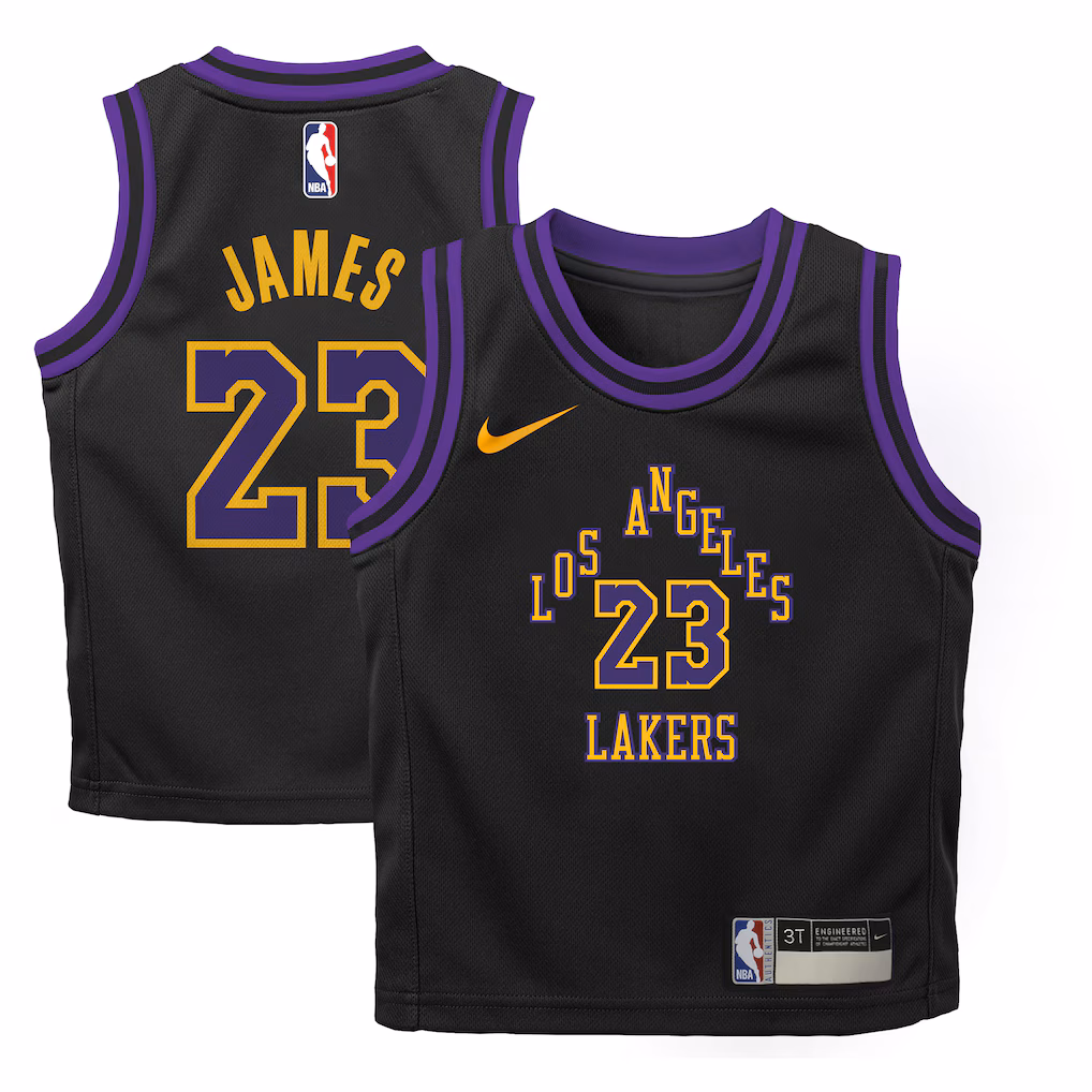 Preschool Los Angeles Lakers LeBron James Nike Black 2025/26 City Edition Swingman Jersey