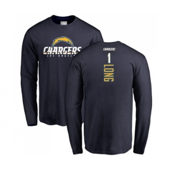 Football Los Angeles Chargers #1 Ty Long Navy Blue Backer Long Sleeve T-Shirt