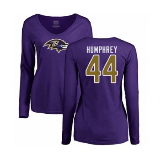 Football Women's Baltimore Ravens #44 Marlon Humphrey Purple Name & Number Logo Long Sleeve T-Shirt