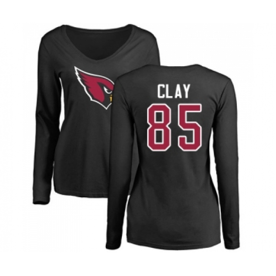 Football Women's Arizona Cardinals #85 Charles Clay Black Name & Number Logo Long Sleeve T-Shirt