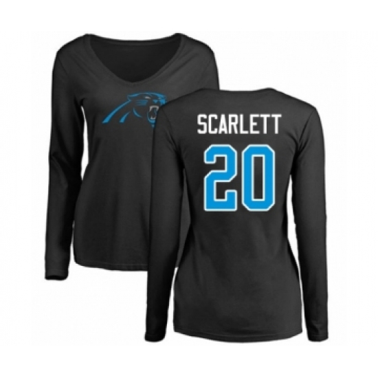 Football Women's Carolina Panthers #20 Jordan Scarlett Black Name & Number Logo Slim Fit Long Sleeve T-Shirt