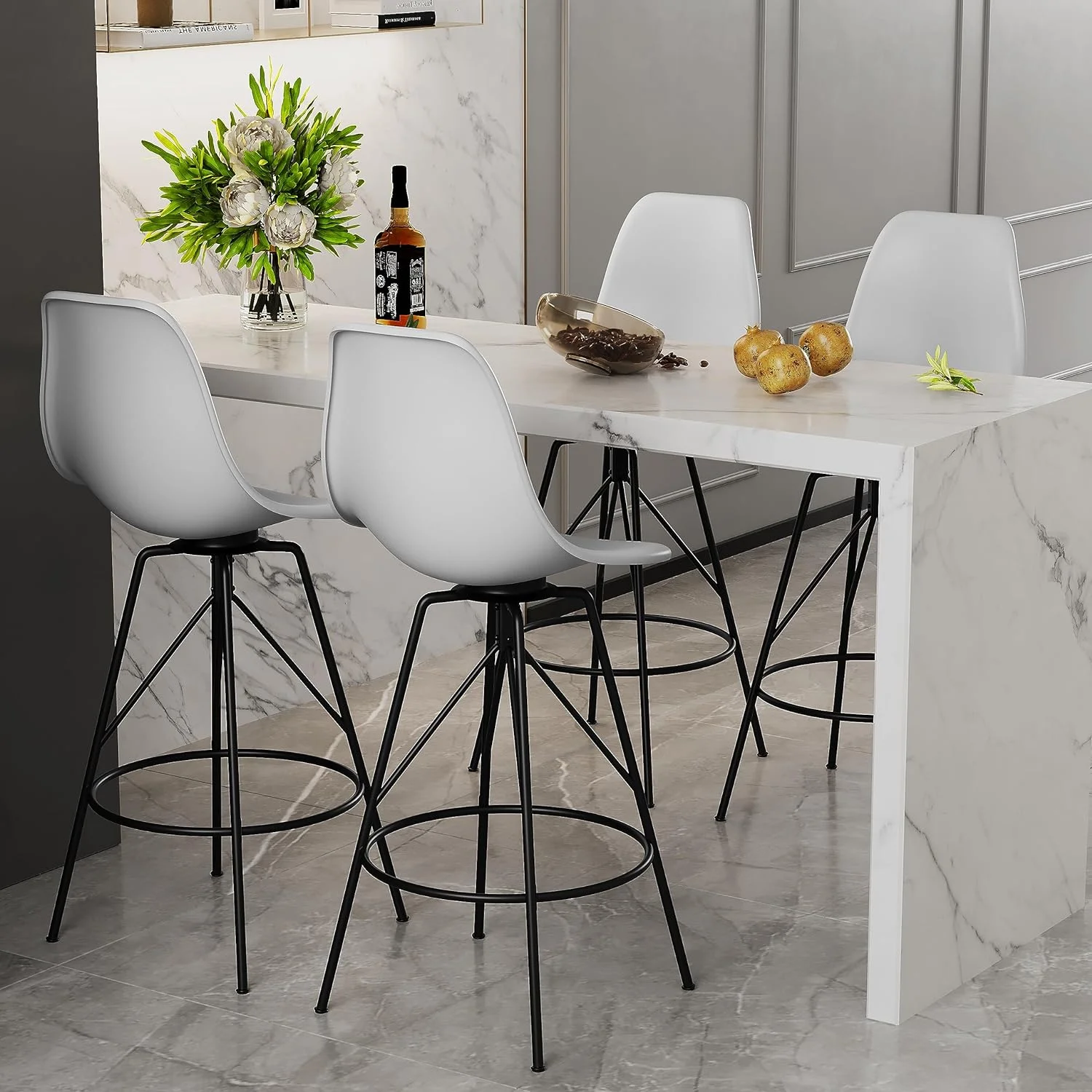 U-ToBe  30inch Mid Century Swivel Barstools Set of 4 with Back, Modern Counter Bar Height Stools Armless Bar Chairs Side Chair-White - Curated Treasures Market