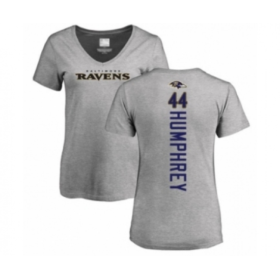 Football Women's Baltimore Ravens #44 Marlon Humphrey Ash Backer V-Neck T-Shirt