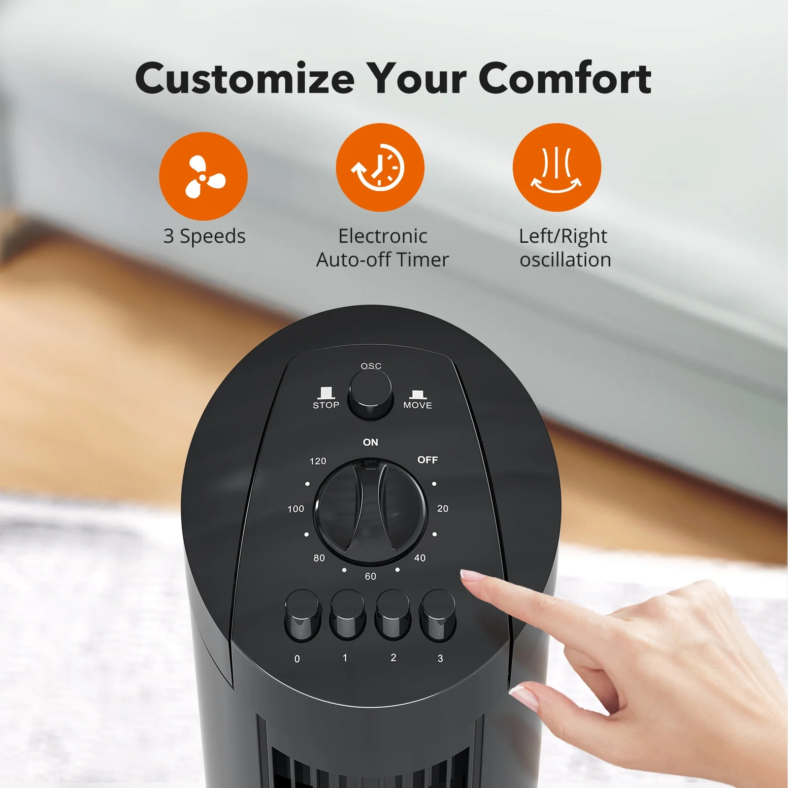 TaoTronics Tower Fans for Home, 36 Standing Floor Fan, 90�� Oscillating Fan, 24 ft/s High Velocity, 3 Speeds, Timer, Quiet Bedroom Fan