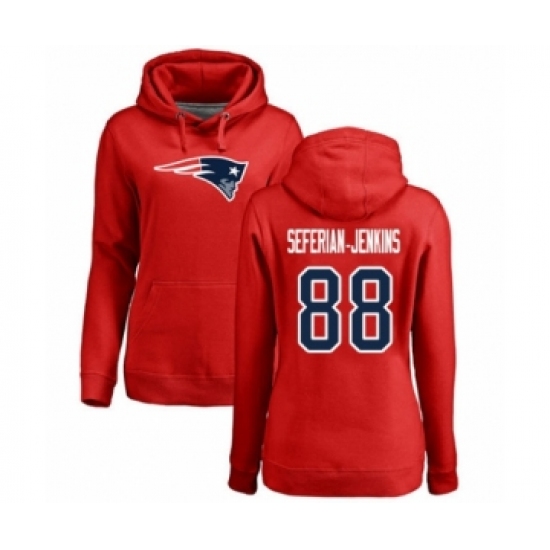 Football Women's New England Patriots #88 Austin Seferian-Jenkins Red Name & Number Logo Pullover Hoodie