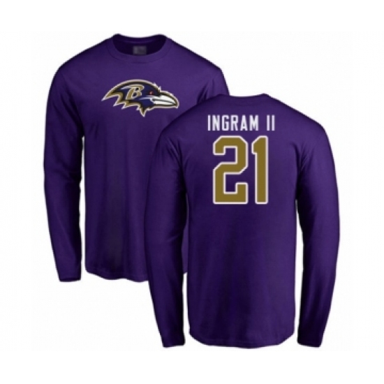 Football Baltimore Ravens #21 Mark Ingram II Purple Name & Number Logo Long Sleeve T-Shirt