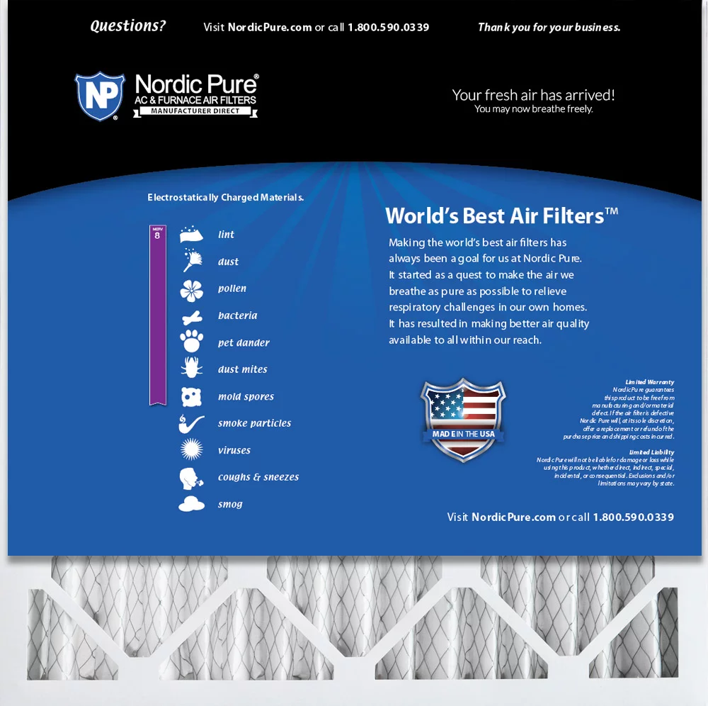 Nordic Pure 18x18x2 Pleated MERV 8 Air Filters 12 Pack - Curated Treasures Market