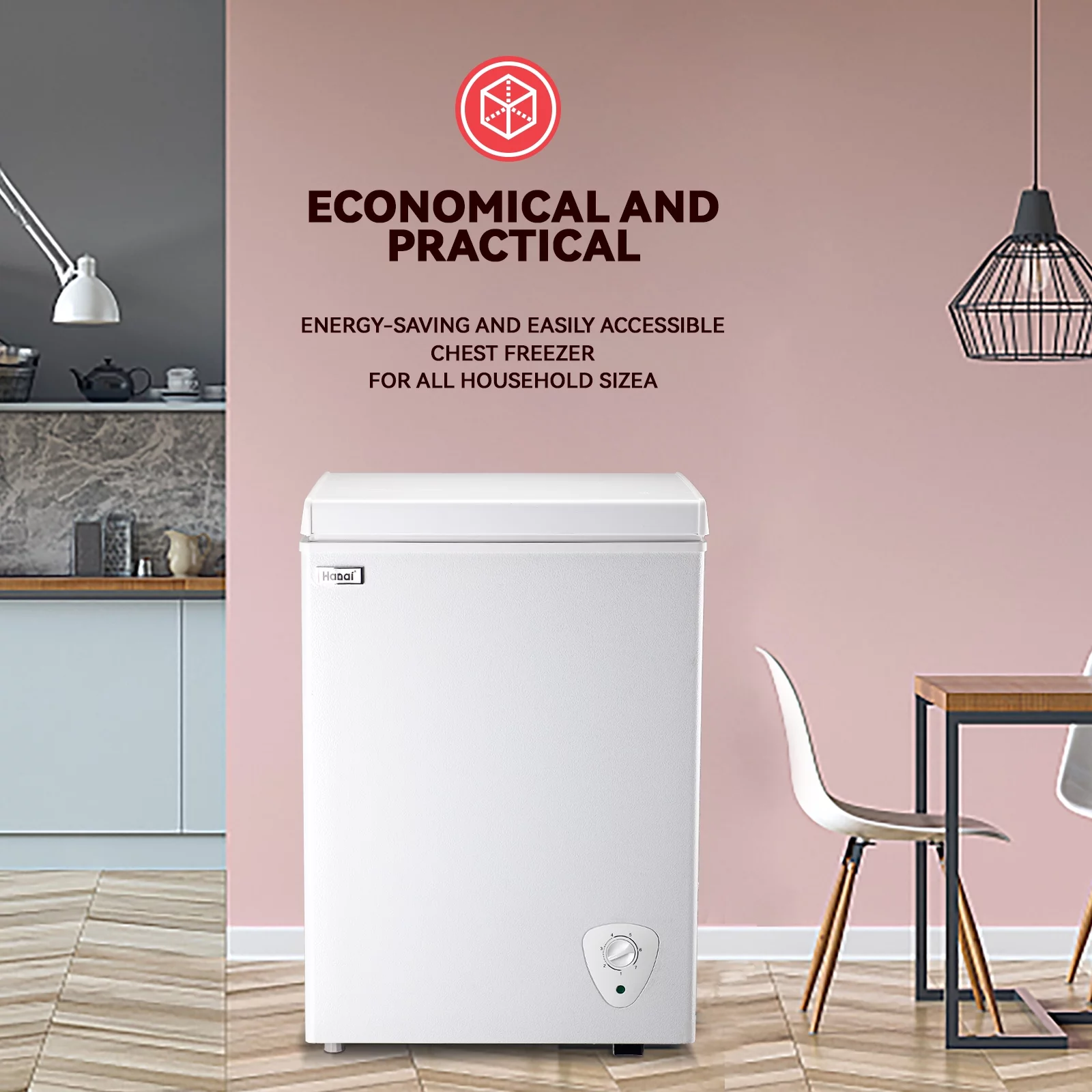 Chest Freezer Small Deep Freezers WANAI Mini Top Door Freezer Storage Basket 7 Temp Control for Office Dorm Apartment# NB-BCBD-63-WHITE